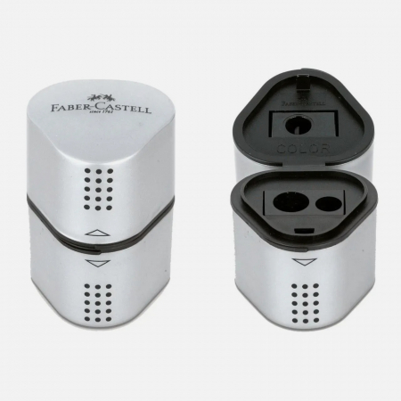 Ascutitoare, Radiere si accesorii - Ascutitoare tripla cu container, argintie, Grip 2001 - Faber Castell