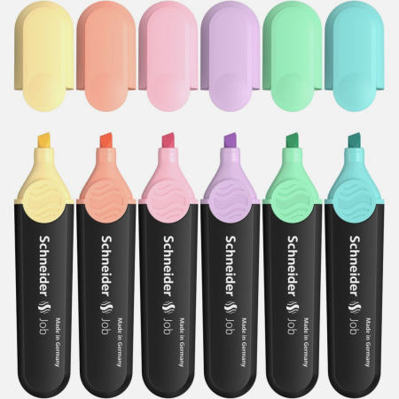 Markere - Set 6 evidentiatoare, textmarkere Schneider Job Pastel, varf tesit 1-5 mm, culori pastel, pentru scoala, birou si bullet journal