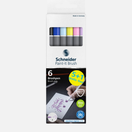 Brush pens - Set 6 markere cu varf pensula Schneider Paint-It 070 pentru lettering si caligrafie brushpen