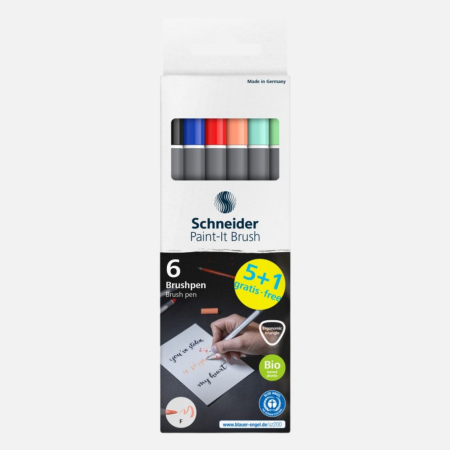 Brush pens - Set 6 markere cu varf pensula Schneider Paint-It 070 pentru lettering si caligrafie brushpen