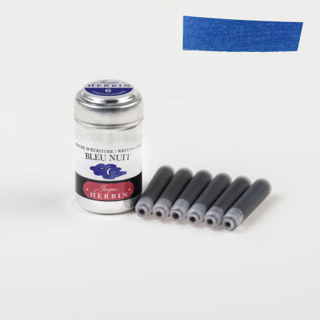 Patroane - rezerve - Set 6 rezerve cerneala albastra pentru stilou, Bleu Nuit - La Perle des Encres, Jacques Herbin