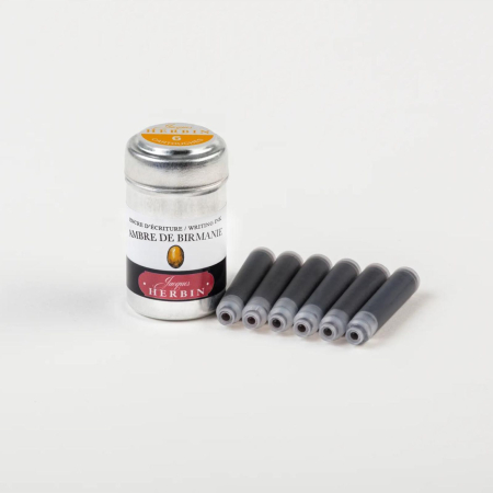SCRIS DE MANA - Set 6 rezerve cerneala aurie pentru stilou, Ambre de Birmanie - La Perle des Encres, Jacques Herbin