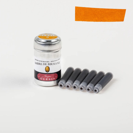 Patroane - rezerve - Set 6 rezerve cerneala aurie pentru stilou, Ambre de Birmanie - La Perle des Encres, Jacques Herbin