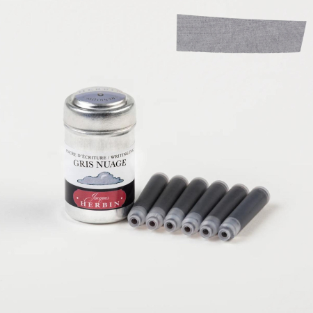 Patroane - rezerve - Set 6 rezerve cerneala gri pentru stilou, Gris nuage - La Perle des Encres, Jacques Herbin