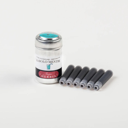 SCRIS DE MANA - Set 6 rezerve cerneala verde pentru stilou, Diabolo Menthe - La Perle des Encres, Jacques Herbin