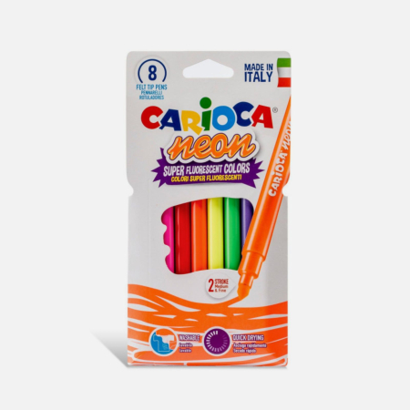 Carioci - Set 8 carioci fluorescente neon, culori super intense, lavabile si non-toxice, Carioca Neon