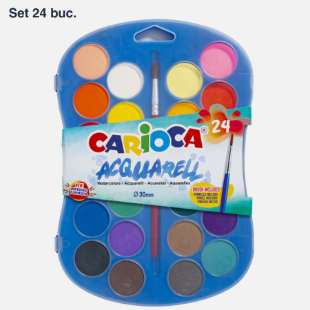 Acuarele - Set acuarele culori Carioca, cu pensula inclusa, lavabile, culori intense pentru pictat
