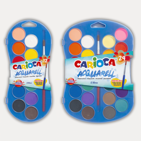 PAPETARIE COPII - Set acuarele culori Carioca, cu pensula inclusa, lavabile, culori intense pentru pictat