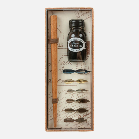 Seturi si manuale caligrafie - Set cadou instrumente caligrafie moderna, copperplate cu 6 penite, cerneala si toc de scris - Brause