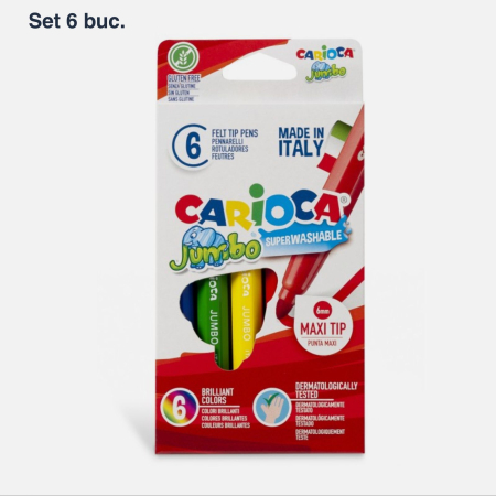 Carioci - Set carioci diverse culori Carioca Jumbo, super lavabile, varf gros, pentru copii, scoala si gradinita