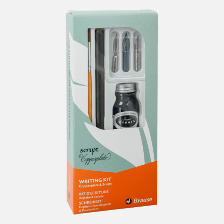 Seturi si manuale caligrafie - Set complet instrumente caligrafie moderna, copperplate cu set 3 penite, cerneala si toc de scris - Brause