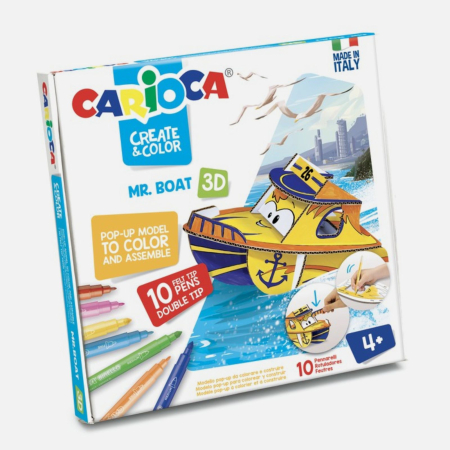 Seturi creative - Set creativ + 4 ani, joc educativ de construit si colorat, Carioca Create & Color Mr. Boat 3D
