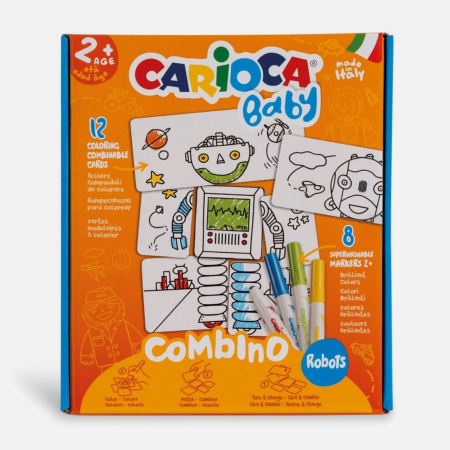 Seturi creative - Set creativ Carioca Baby +2 ani, joc educativ de construit și colorat cu roboti