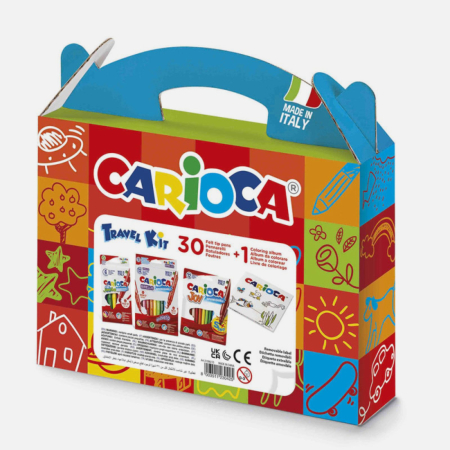 Seturi creative - Set creativ de luat in calatorie, pentru copii, set complet 30 carioci + carte de colorat, Carioca Travel Kit