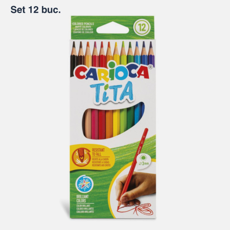 Creioane colorate - Set creioane colorate Carioca Tita, diverse culori, mina rezistenta, hexagonala, 3 mm. pentru copii si elevi