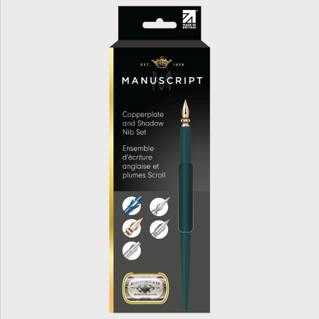 SETURI SI MANUALE CALIGRAFIE - Set de caligrafie cu toc drept, 5 penite incluse pentru Copperplate si Spencerian si cutie penite - Manuscript