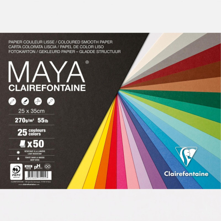 Blocuri de hartie - Set hartie colorata neteda, 270 g, 25x35 cm, 25 culori x 2 bucati - Maya Clairefontaine