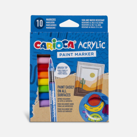 Carioci - Set markere cu vopsea acrilica, varf pensula pentru multiple suprafete, Carioca Acrylic