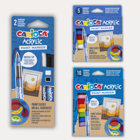 INSTRUMENTE DE SCRIS - Set markere cu vopsea acrilica, varf pensula pentru multiple suprafete, Carioca Acrylic