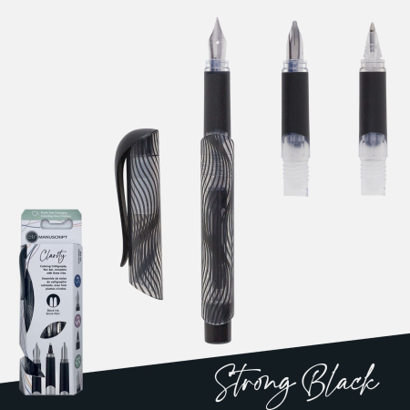 Stilouri - Stilou 3in1 cu 3 penite incluse: M, roller si penita caligrafie, negru - Manuscript