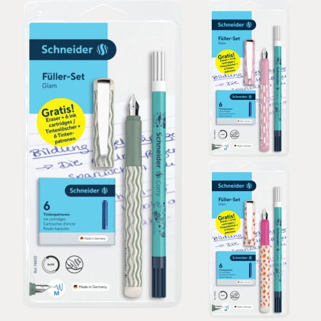 Stilouri scolare - Stilou Schneider Glam, penita M din otel inoxidabil + GRATUIT: pic corector si 6 patroane,