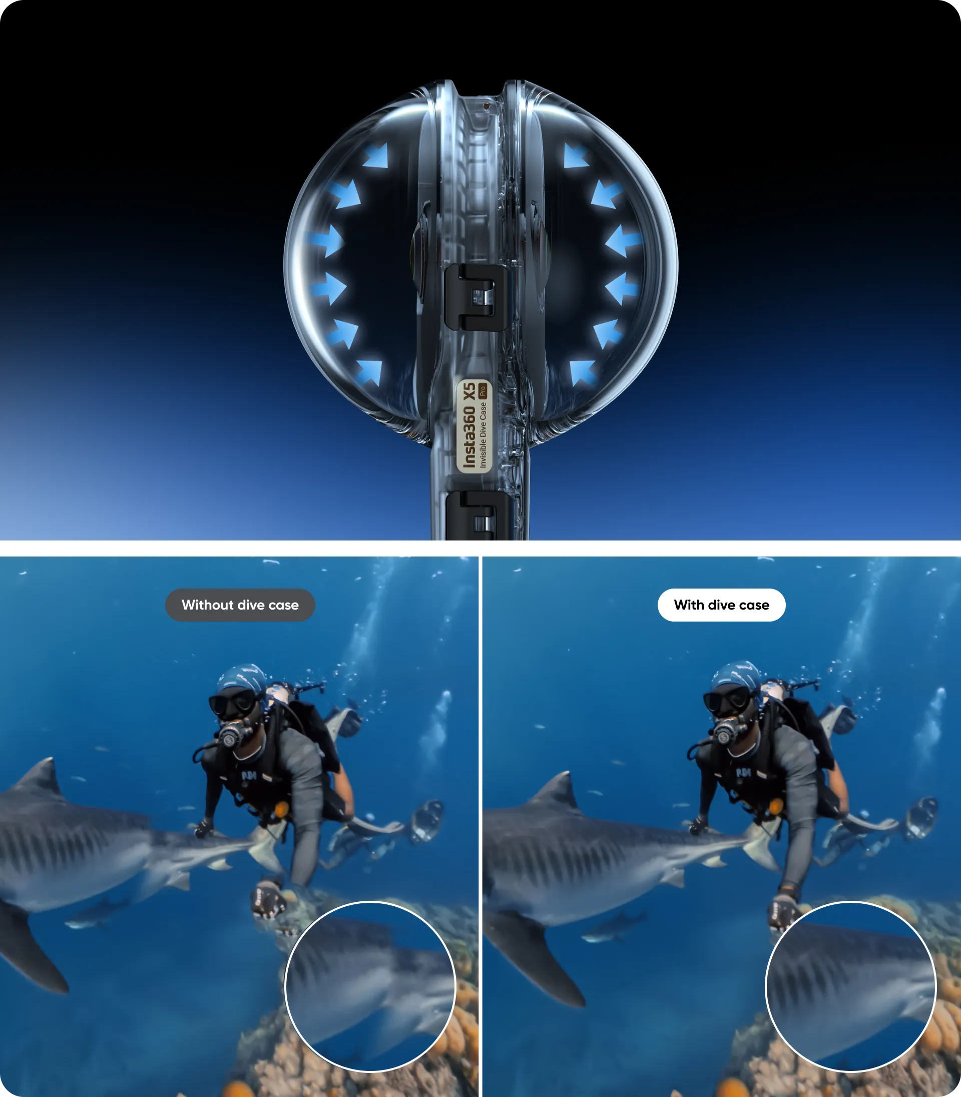 Carcasa subacvatica invizibila Insta360 Pro pentru X5