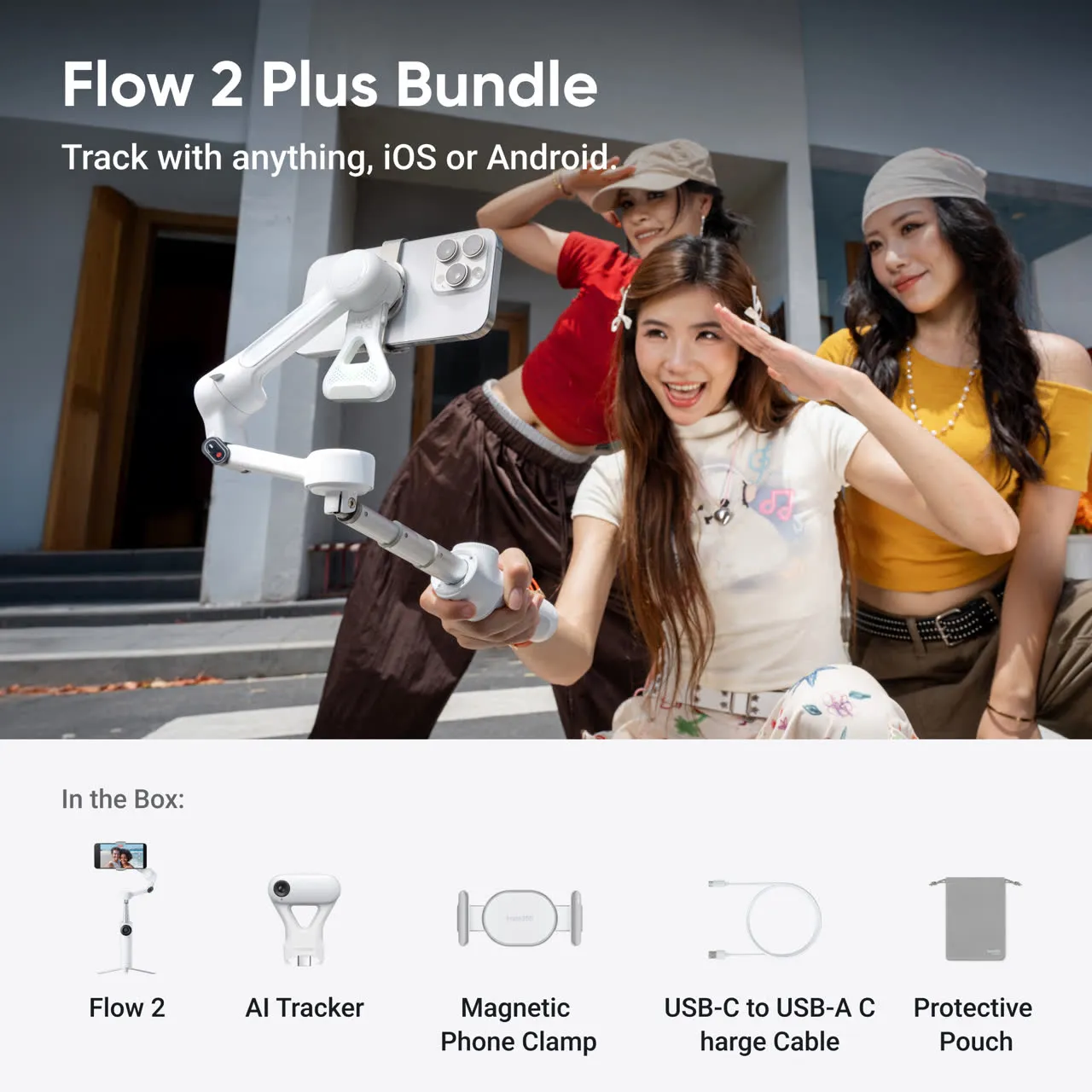 Stabilizator Insta360 Flow 2 Plus Bundle, Summit White