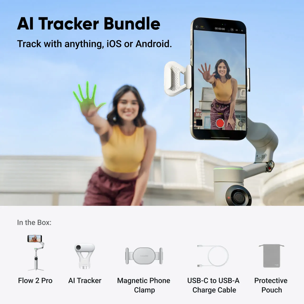 Stabilizator Insta360 Flow 2 Pro AI Tracker Bundle, Stone Gray