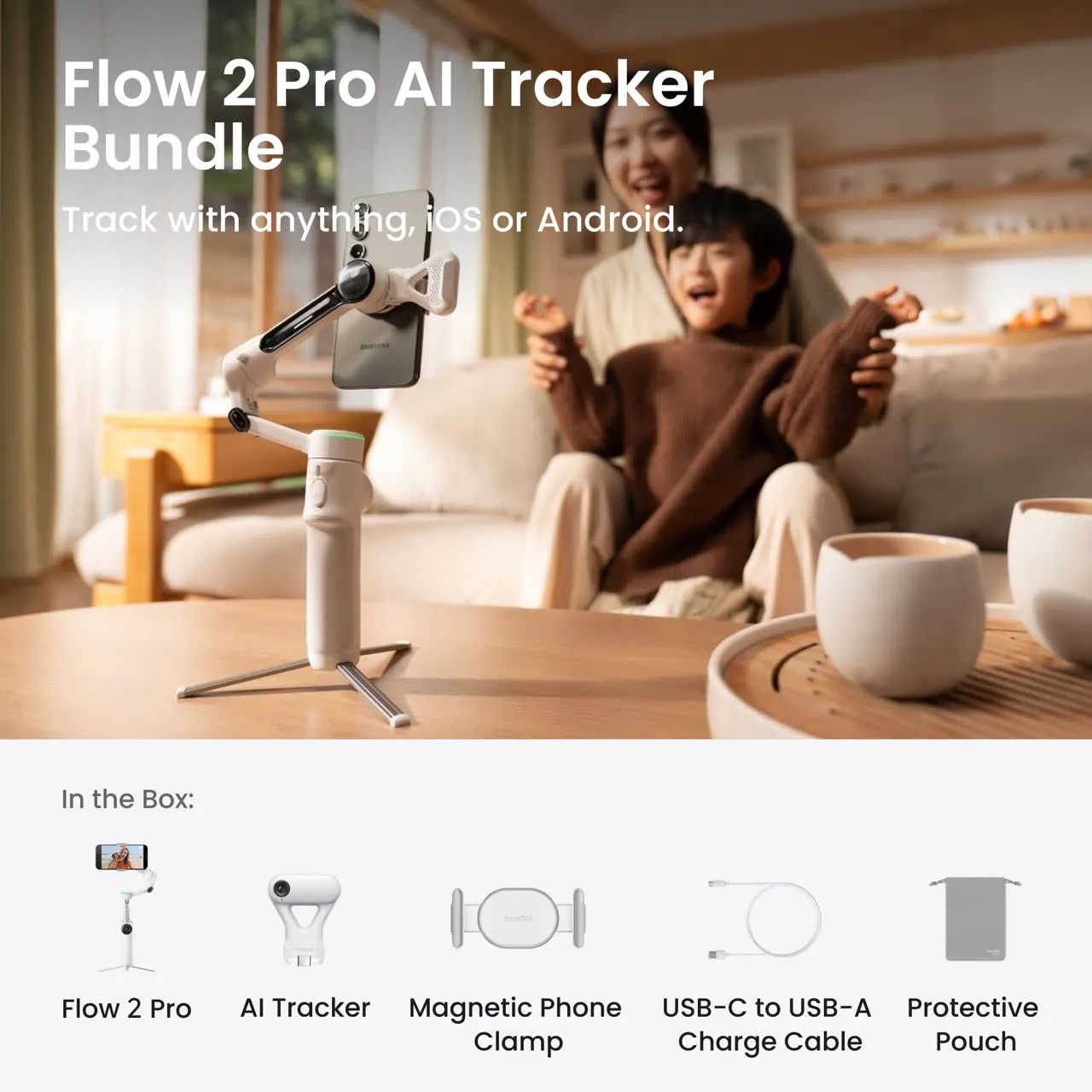 Stabilizator Insta360 Flow 2 Pro AI Tracker Bundle, Summit White