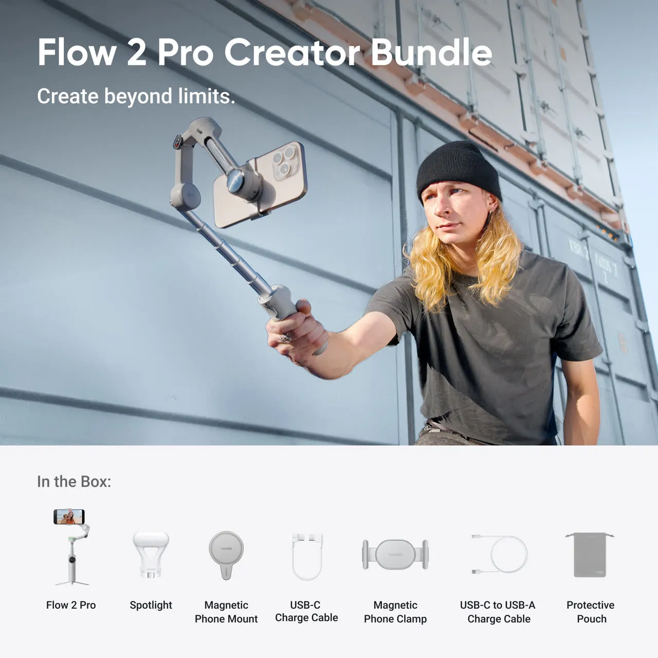 Stabilizator Insta360 Flow 2 Pro Creator Bundle, Stone Gray