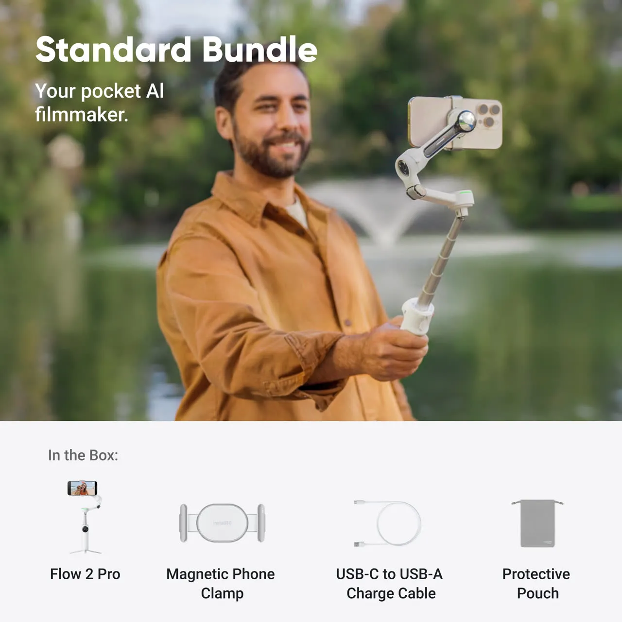 Stabilizator Insta360 Flow 2 Pro Standard Bundle, Summit White
