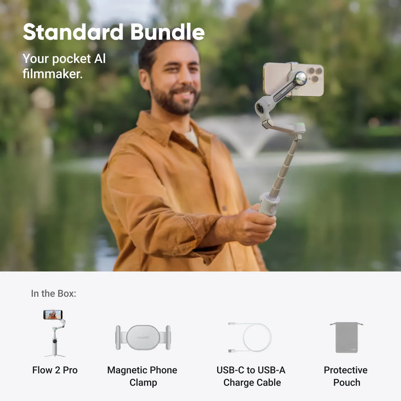 Stabilizator Insta360 Flow 2 Pro Standard Bundle, Stone Gray