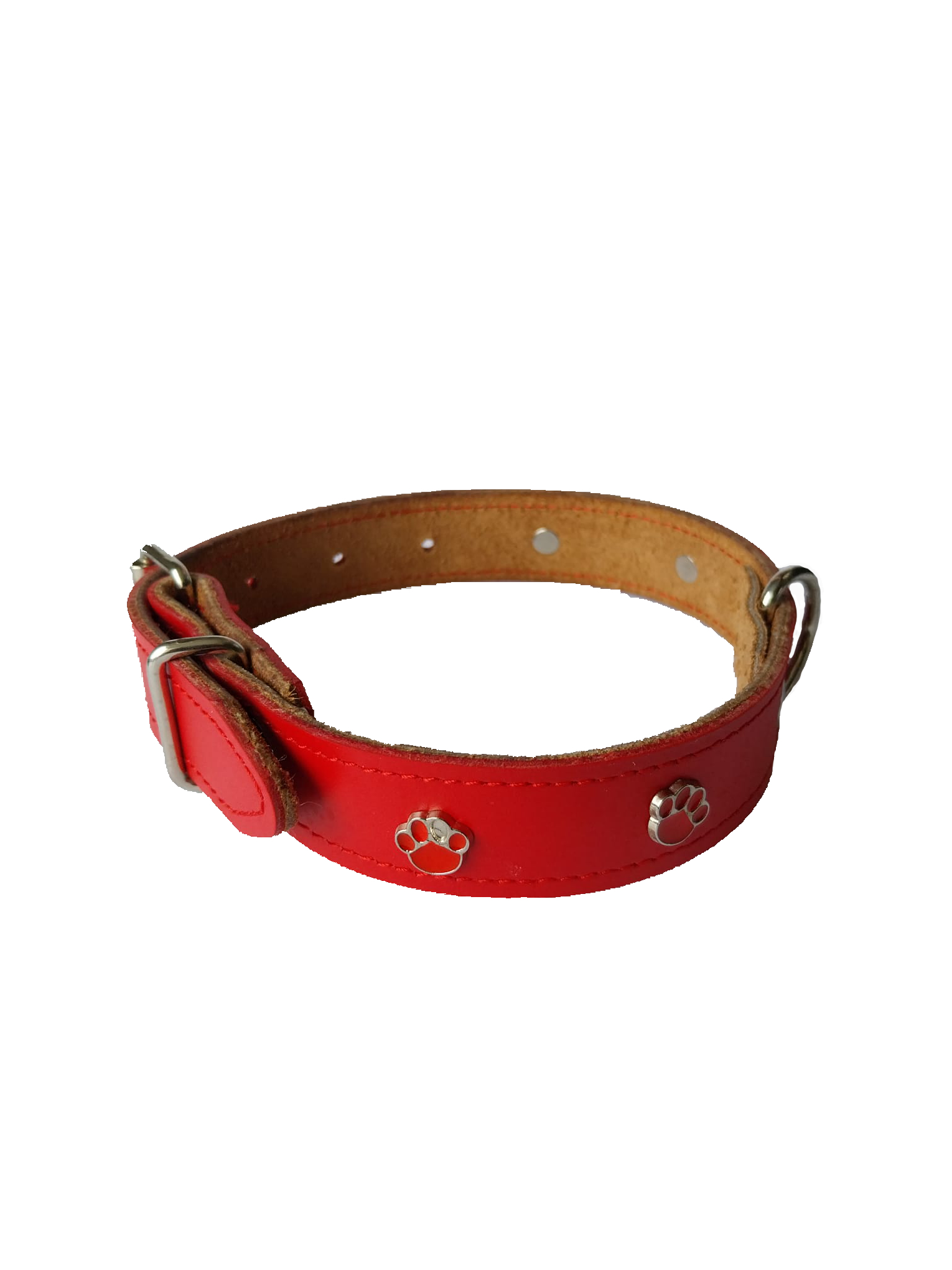 Petshop - Zgarda Piele Naturala, cu Labute, 25 mm x 40 cm, Rosu