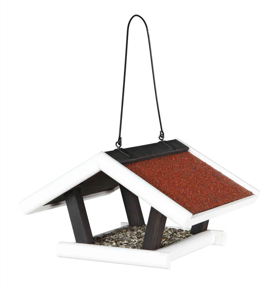 Castroane si adapatori animale - Hranitor Exterior, Suspendat, Tip Casuta, Lemn, 30 x 18 x 28 cm, Negru/Alb