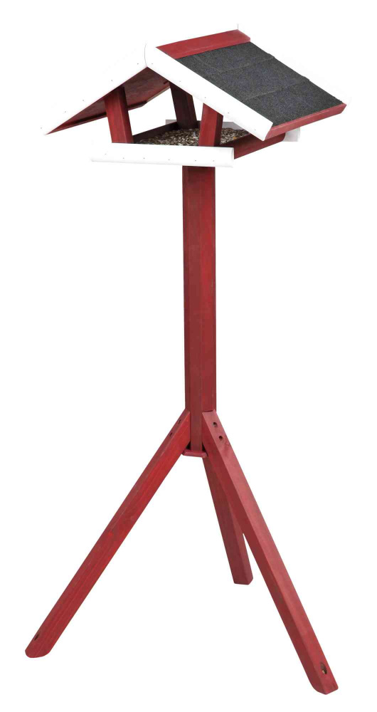 Castroane si adapatori animale - Hranitor Exterior, Tip Casuta cu Suport, Lemn, 46 x 22 x 44 cm/1.15 m, Rosu/Alb