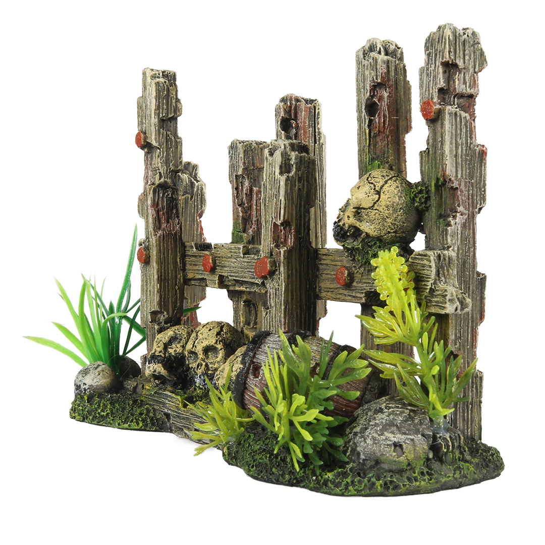 Decoruri si plante artificiale acvarii - Decor Gard cu Cranii 19,5 x 8 x 12,8 cm