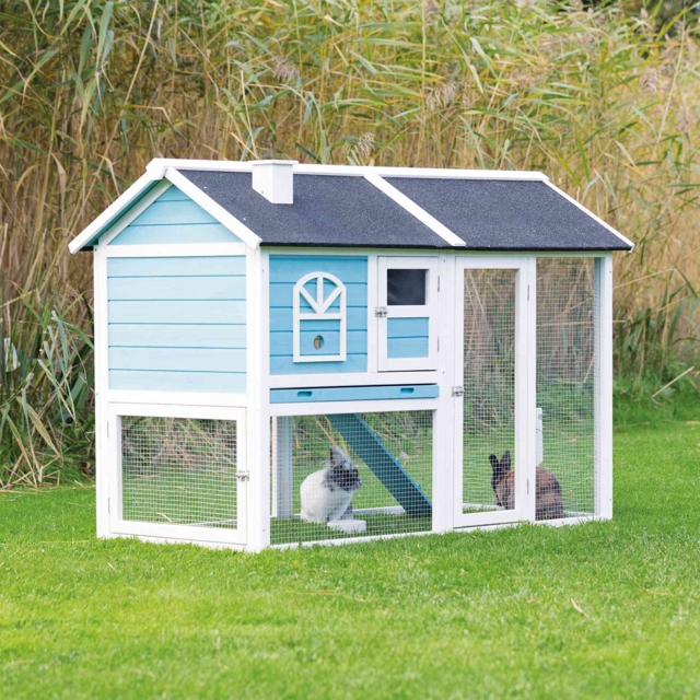 Petshop - Cusca de Exterior pentru Rozatoare, Lemn, 156 x 110 x 80 cm, Albastru/Alb