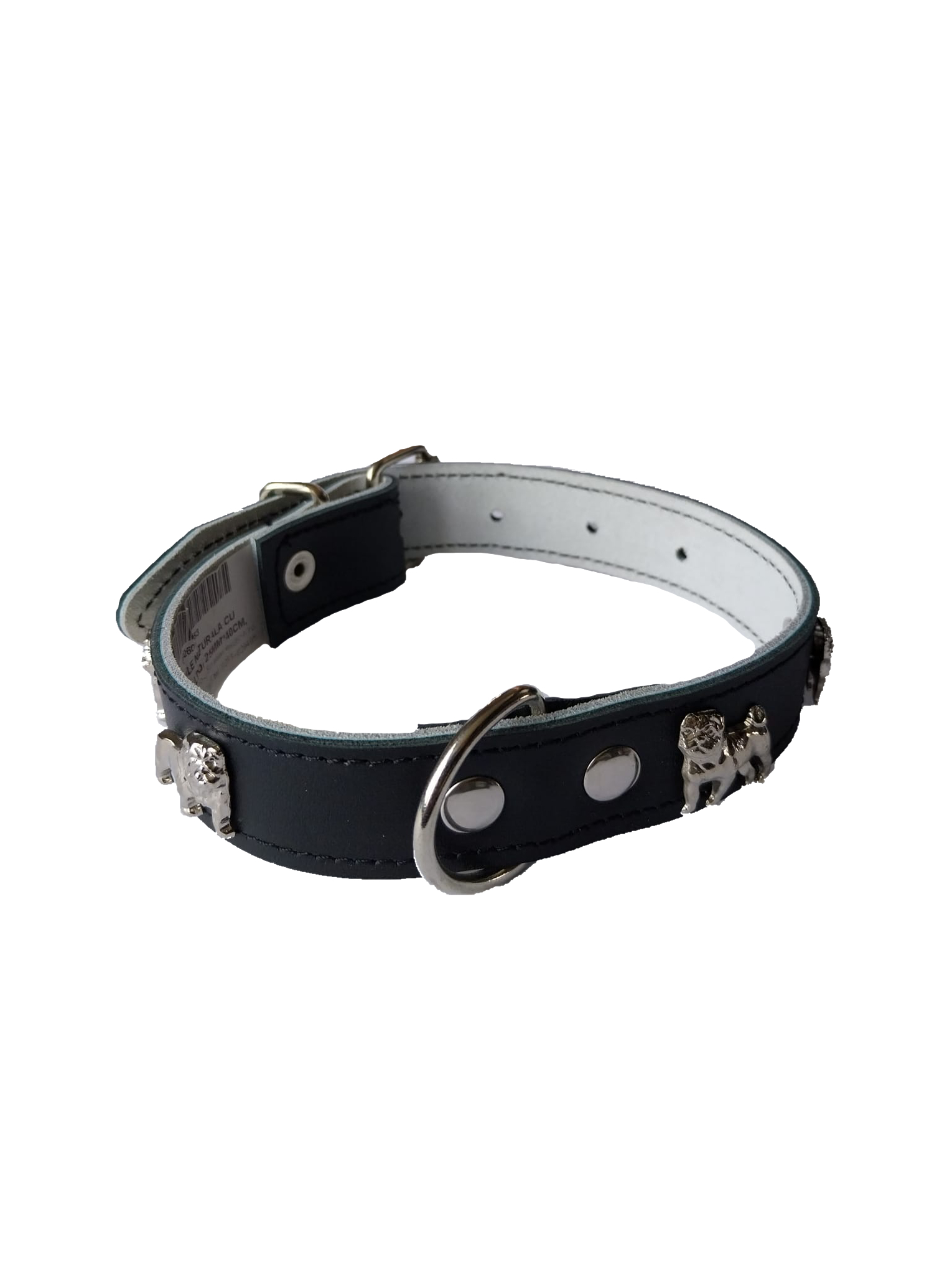 Petshop - Zgarda Piele Naturala, cu Accesorii Bulldog, 25 mm x 40 cm, Negru
