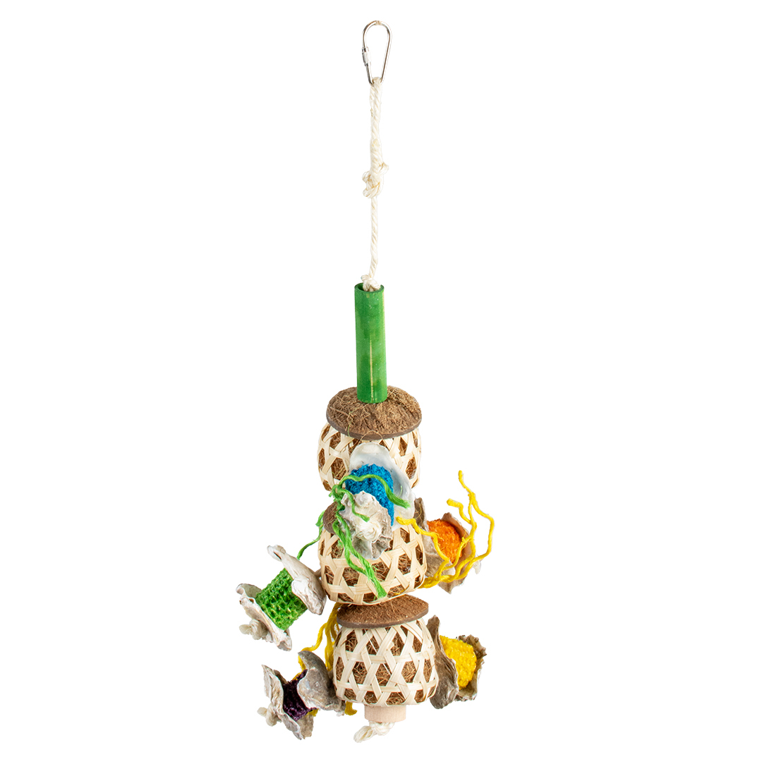 Petshop - Jucarie pentru Pasari, Bile din Nuca de Cocos si Bambus, Multicolore, 12 x 12 x 33 cm