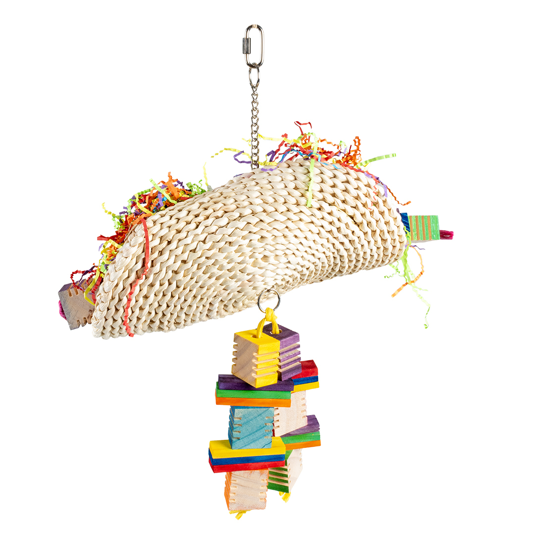 Jucarie pentru Pasari, Taco de Porumb cu Cuburi de Lemn, Multicolor, M: 36 x 19 x 40 cm [4]