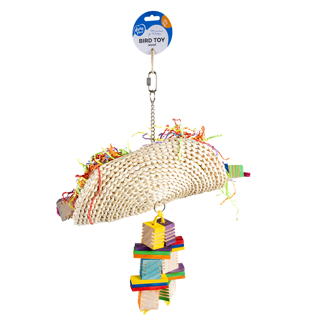 Jucarie pentru Pasari, Taco de Porumb cu Cuburi de Lemn, Multicolor, M: 36 x 19 x 40 cm [5]