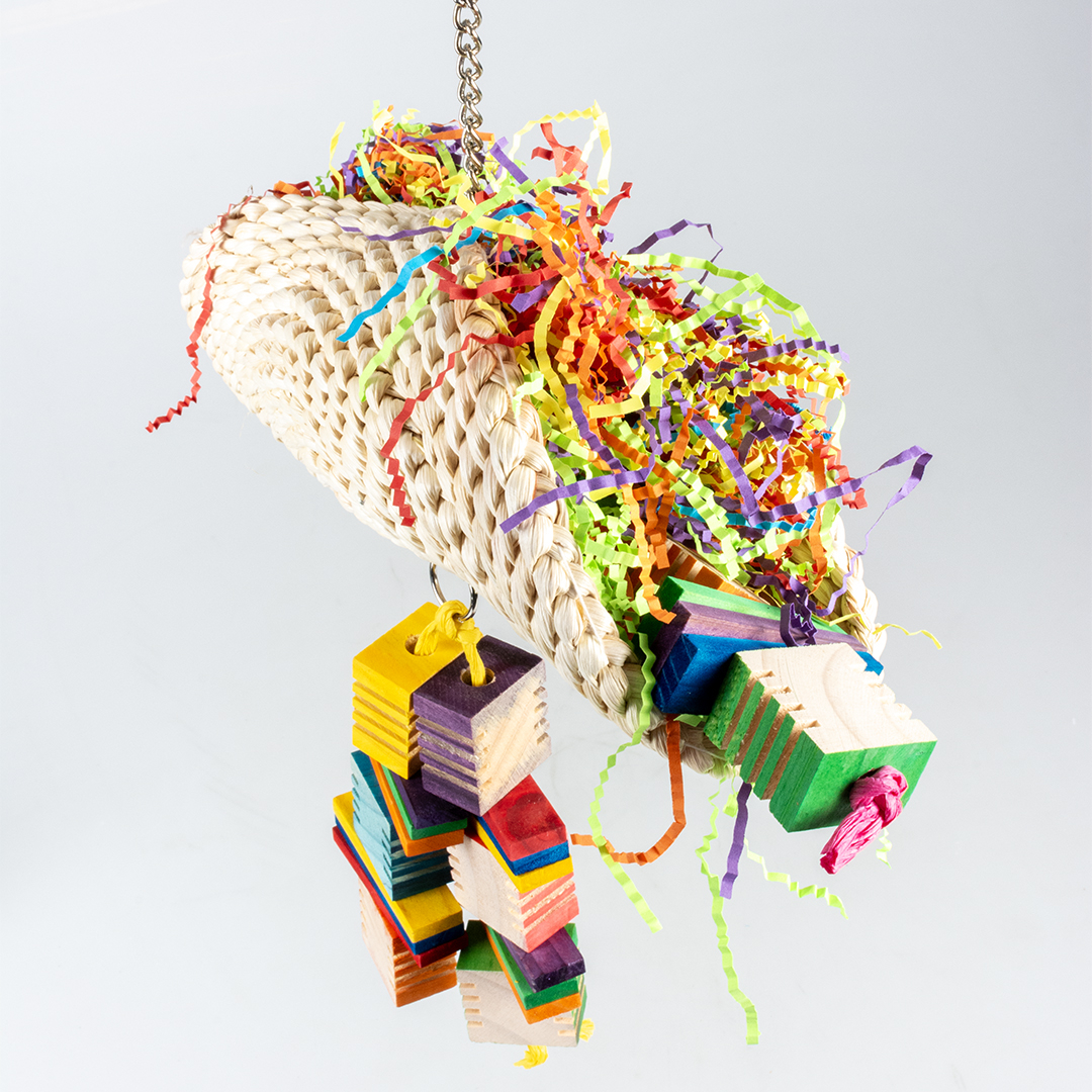 Jucarie pentru Pasari, Taco de Porumb cu Cuburi de Lemn, Multicolor, M: 36 x 19 x 40 cm [3]