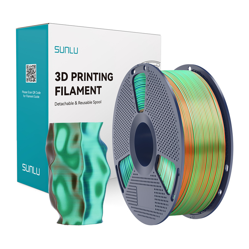 Consumabile & Accesorii Imprimante 3D - Filament Sunlu PLA+ Silk tricolor (portocaliu, albastru si verde)