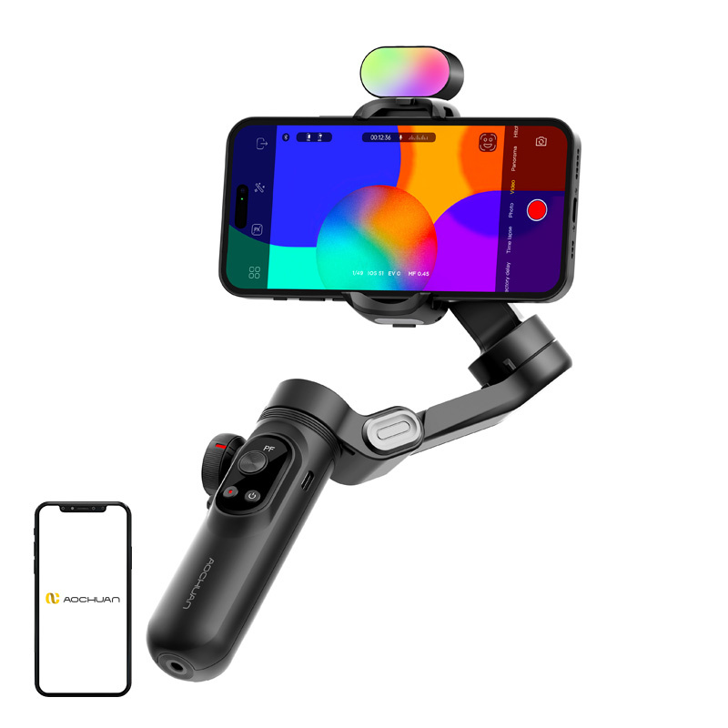 Accesorii telefoane mobile - Gimbal AOCHUAN X Pro cu iluminare RGB (negru)