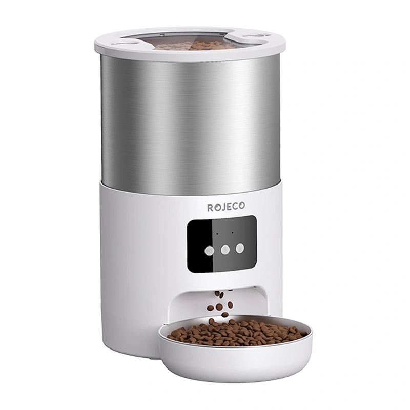 Castroane si adapatori animale - Distribuitor de hrana pentru animale de companie Rojeco Smart Pet Feeder, 4,5 l, din otel inoxidabil