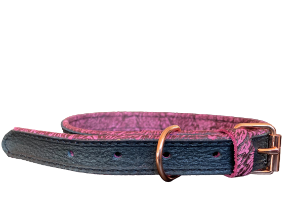 Petshop - Zgarda Monserra Piele Naturala, Negru/Roz, 20 mm x 45 cm