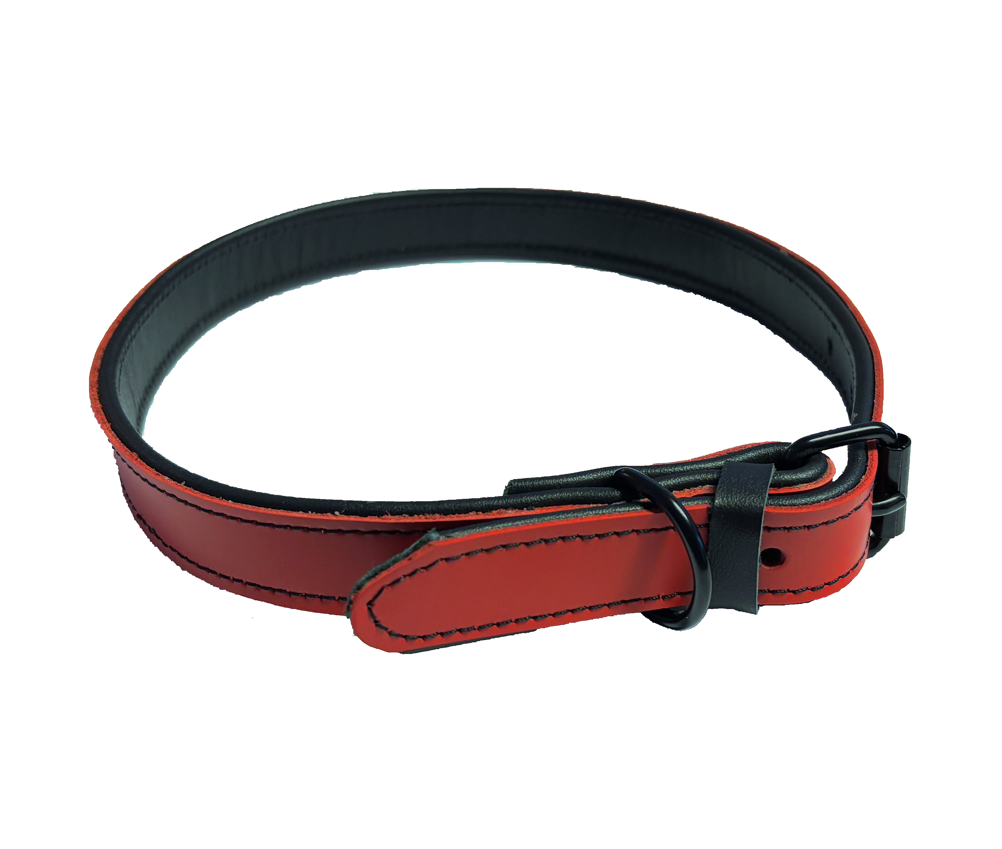 Petshop - Zgarda Monserra Piele Naturala, Negru/Rosu, 20 mm x 65 cm