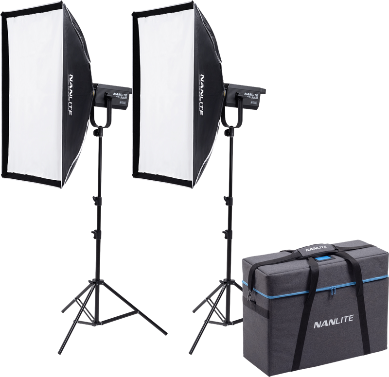 Echipamente de studio - Kit iluminare Nanlite FS-300B, 2 lampi LED cu stativ & softbox