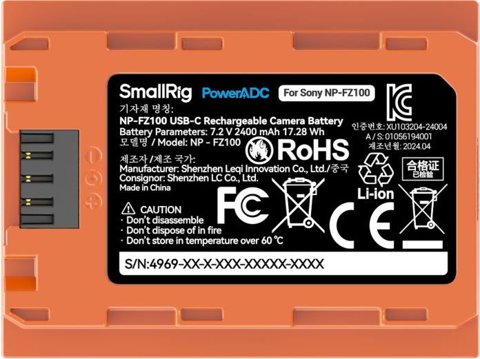 Baterie camera USB-C reincarcabila SmallRig 4969 NP-FZ100 orange [2]