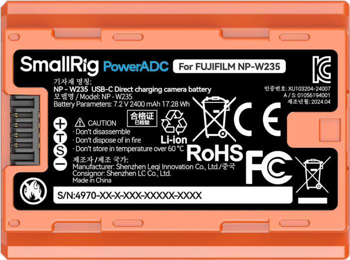 Baterie camera USB-C reincarcabila SmallRig 4970 NP-W235 orange [2]